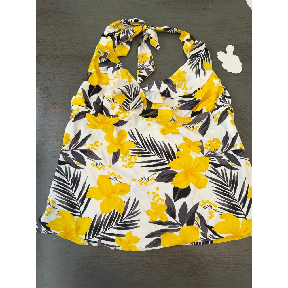 Island Escape Yellow Floral Halter Tankini Top Underwire Swimsuit 14 K762028